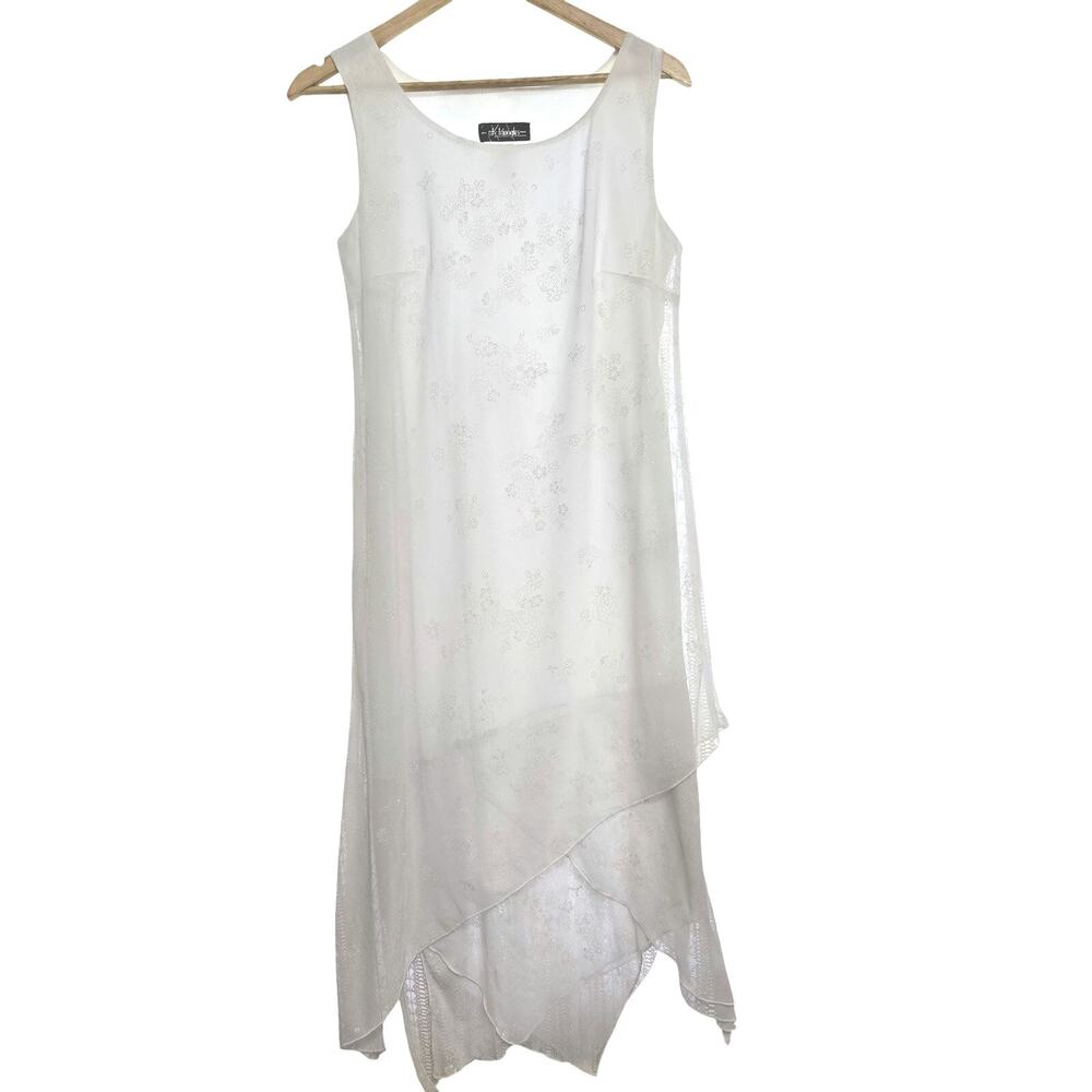 City Triangles Vtg Y2K Fairy Sheer Floral Sparkly Handkerchief Hem Midi Dress M